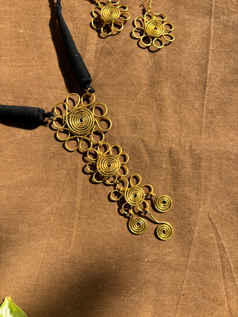 Black Flower Drop Dhokra Necklace